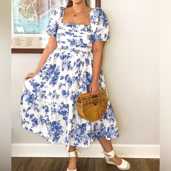 Abercrombie & Fitch Emerson Poplin Puff Sleeve Midi Dress - Picture 1 of 7